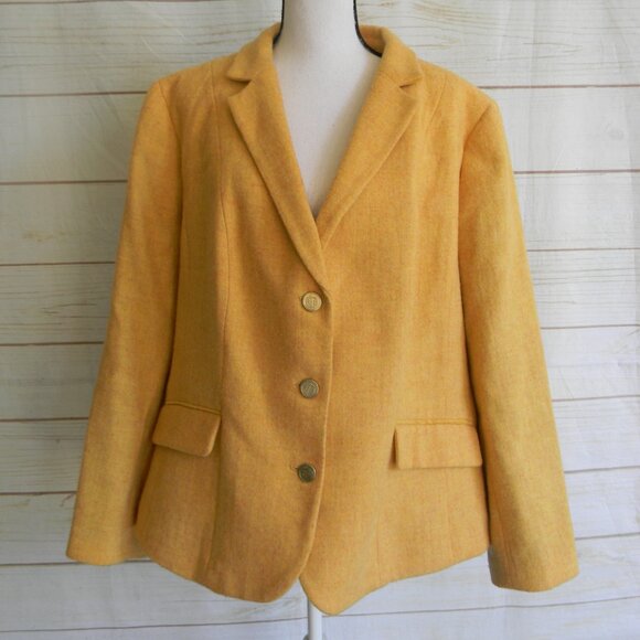 EUC TALBOTS ABERDEEN WOOL BLEND CLASSIC BLAZER JACKET MUSTARD GOLD SZ 22W - Picture 1 of 5
